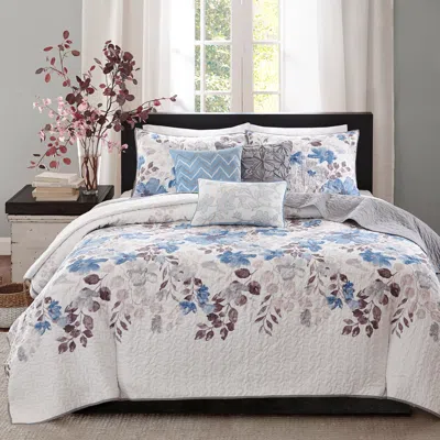 Madison Park Luna Blue Floral Full/queen 6-piece Coverlet Set