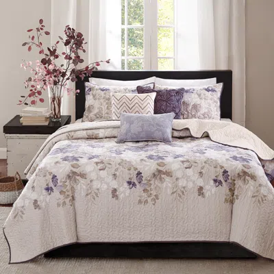 Madison Park Luna Taupe Floral Full/queen 6-piece Coverlet Set