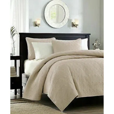 Madison Park Madison Microfiber 3 Piece Coverlet Set In Khaki