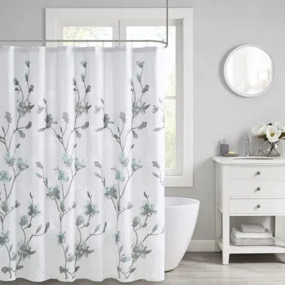 Madison Park Magnolia Floral Printed Burnout Shower Curtain In Aqua