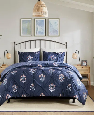 Madison Park Marfa Pintuck 3-pc. Duvet Cover Set, Full/queen In Navy