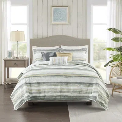 Madison Park Marina 6 Piece Printed Quilt Set With Throw Pillows In Yellow,gray