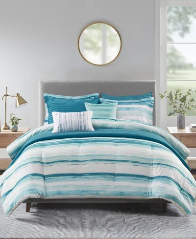 Madison Park Marina Printed Seersucker 8-pc. Comforter And Coverlet Set, King/california King In Aqua