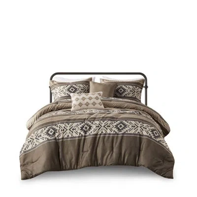 Madison Park Mariposa 5 Piece Stripe Herringbone Comforter Set With Throw Pillows In Brown