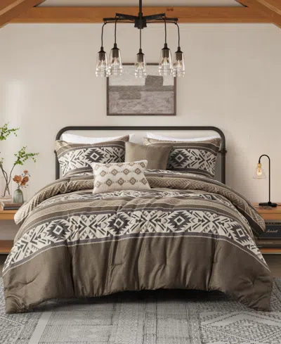 Madison Park Mariposa Stripe Herringbone 5-pc. Comforter Set, Full/queen In Brown