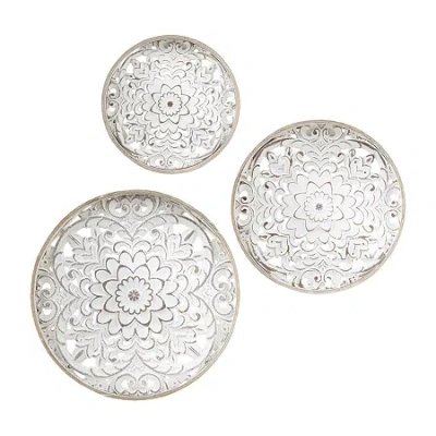 Madison Park Medallion White Floral Carved Wood 3-pc. Framed Wall Art Set In Silver