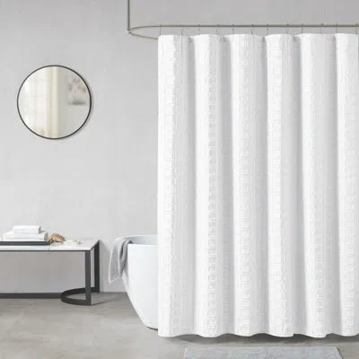 Madison Park Metro Woven Clipped Solid Shower Curtain In White