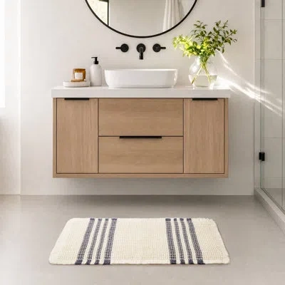 Madison Park Millstreet Navy Polyester 1-piece 17x24" Waffle Bath Rug In Blue