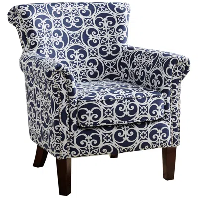 Madison Park Miri Navy And White Lacy Geometric Pattern Club Chair