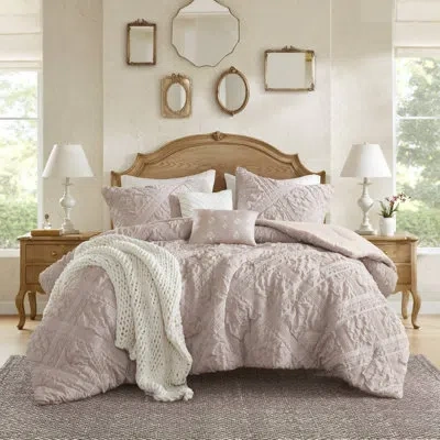 Madison Park Mona 5 Piece Sculpted Jacquard Comforter Set In Pink