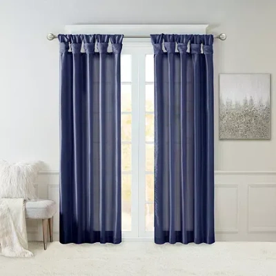 Madison Park Natalie Twisted Tab Tab Top Light-filtering Single Curtain Panel In Blue
