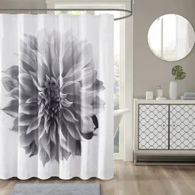 Madison Park Norah Floral Cotton Shower Curtain In White,grey