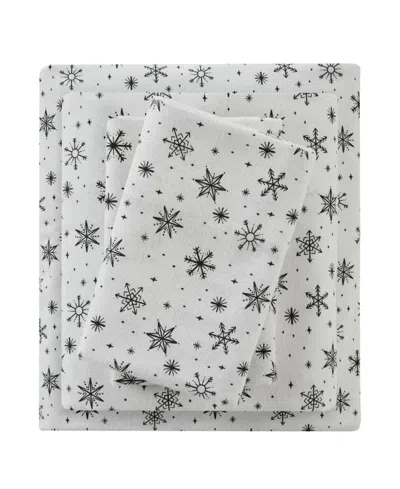 Madison Park Novelty Printed Cotton Flannel 3-pc. Sheet Set, Twin Xl In Black Snowflakes