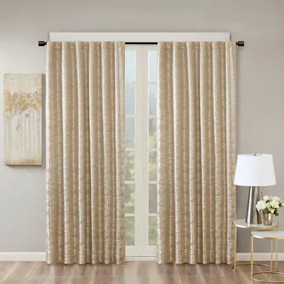 Madison Park Odessa Jacquard Rod Pocket Back Tab Energy Saving 100% Blackout Single Curtain Panel In Neutral