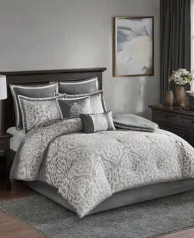 Madison Park Odette King 8 Piece Jacquard Comforter Set Bedding In Silver