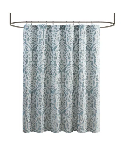 Madison Park Odette Jacquard Shower Curtain, 72" X 72" In Aqua