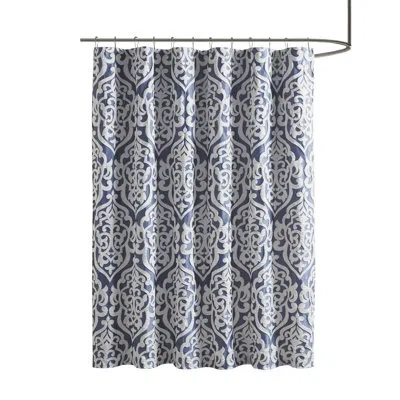 Madison Park Odette Jacquard Single Shower Curtain In Navy,silver