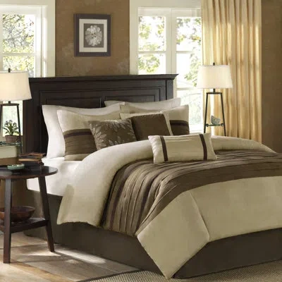 Madison Park Palmer 7 Pc Pieced Faux Suede Comforter Set In Natural