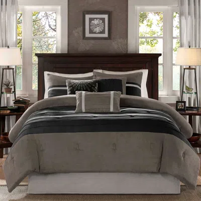 Madison Park Palmer Black Pieced Faux Suede Queen 7-piece Comforter Set