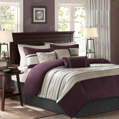 Madison Park Palmer Purple Pieced Faux Suede Cal King 7-piece Comforter Set