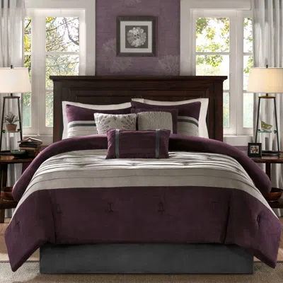 Madison Park Palmer Purple Pieced Faux Suede King 7-piece Comforter Set