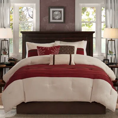Madison Park Palmer Red And Brown Faux Suede Pieced King 7-piece Comforter Set