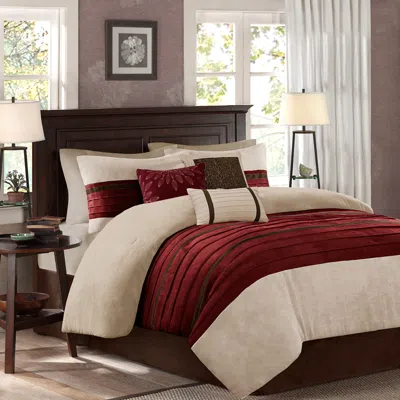 Madison Park Palmer Red And Brown Pieced Faux Suede Cal King 7-piece Comforter Set