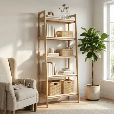 Madison Park Parker 73'' H X 31'' W Wooden 5-shelf Ladder Bookcase In Natural