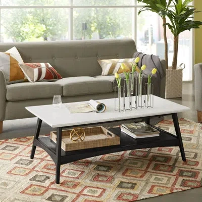 Madison Park Parker Mid-century Coffee Table With Storage Shelf And White Top In Black