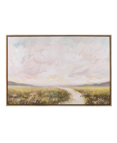 Madison Park Peaceful River Hand Embellished Framed Canvas Abstract Landscape Wall Art In Medium Gre