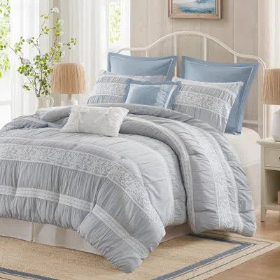 Madison Park Perryn 7 Piece Jacquard Comforter Set In Blue