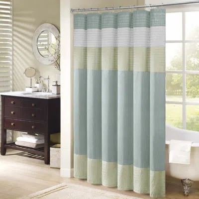 Madison Park Polyester Faux Silk Shower Curtain In Green