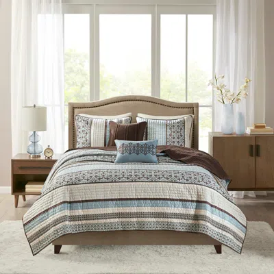 Madison Park Princeton Blue Jacquard Full/queen 5-piece Coverlet Set