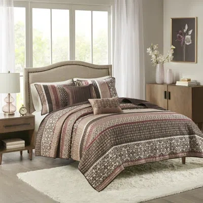 Madison Park Princeton Jacquard Quilt Set With Throw Pillows In Red