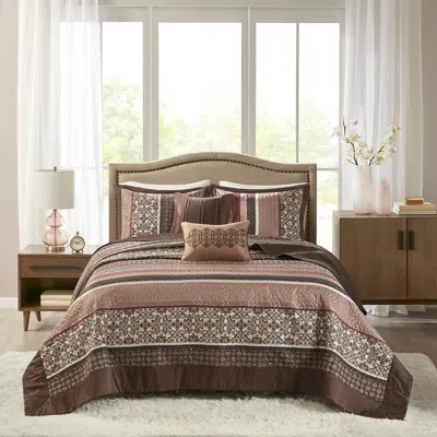 Madison Park Princeton Red Jacquard Queen 5-piece Bedspread Set