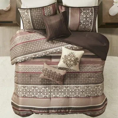 Madison Park Princeton Reversible Jacquard 7 Piece Comforter Set In Red