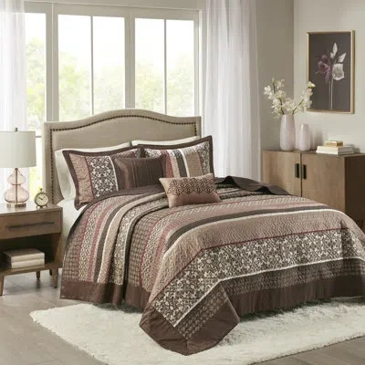 Madison Park Princeton Reversible Jacquard Bedspread Set In Red,beige,brown