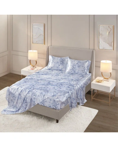 Madison Park Printed Satin Sheet Set In Blue