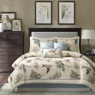 Madison Park Quincy Reversible 7 Piece Printed Cotton Twill Comforter Set In Teal,sky Blue