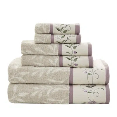 Madison Park Raheem Embroidered Cotton Jacquard Towel Set In Purple