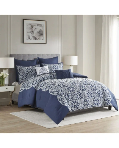 Madison Park Rana Flocking Comforter Set In Blue