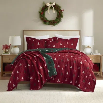 Madison Park Red Cozy Holiday Reversible Textured 2-piece 50x60'' Throw & Decorative Accent Pillows