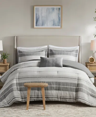 Madison Park Rhodes Stripe 4-pc. Comforter Set, King/california King In Grey,multi