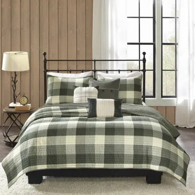 Madison Park Ridge 6 Piece Printed Herringbone Quilt Set With Throw Pillows In Gray