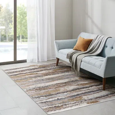 Madison Park Riley Watercolor Abstract Stripe Area Rug In Blue,beige,white