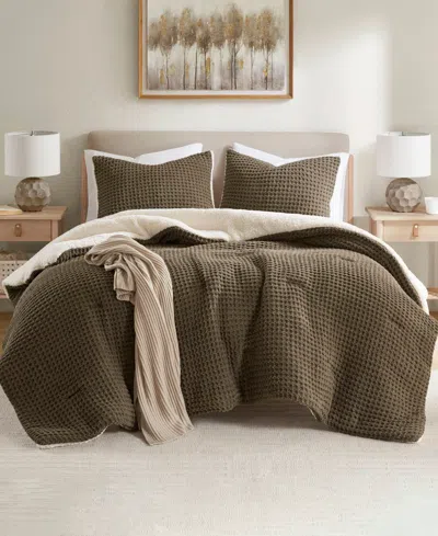 Madison Park Riordan Waffle Knit Chenille 3-pc. Comforter Set, Full/queen In Brown