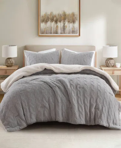 Madison Park Riordan Waffle Knit Chenille 3-pc. Comforter Set, Full/queen In Gray