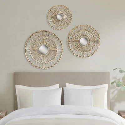 Madison Park Round Natural Fiber And Mirror 3-piece Wall Decor Set In Gold