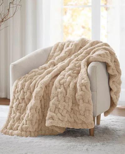 Madison Park Ruched Reversible Faux-fur Throw, 50" X 60" In Neutral