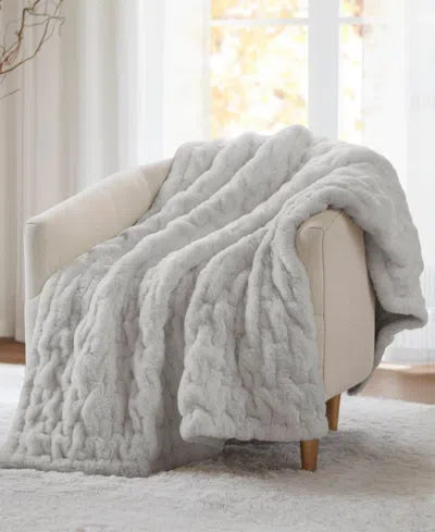 Madison Park Ruched Reversible Faux-fur Throw, 50" X 60" In Gray